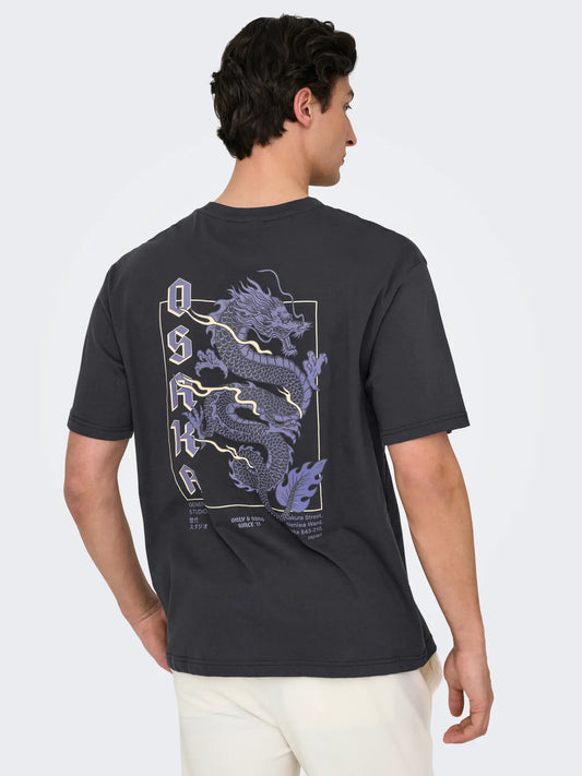 ONLY & SONS T-SHIRT DRAGON - Col. Nero
