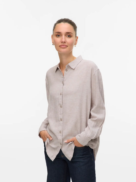 VERO MODA Camicia in lino da donna 'VMLINN' - col. Beige scuro