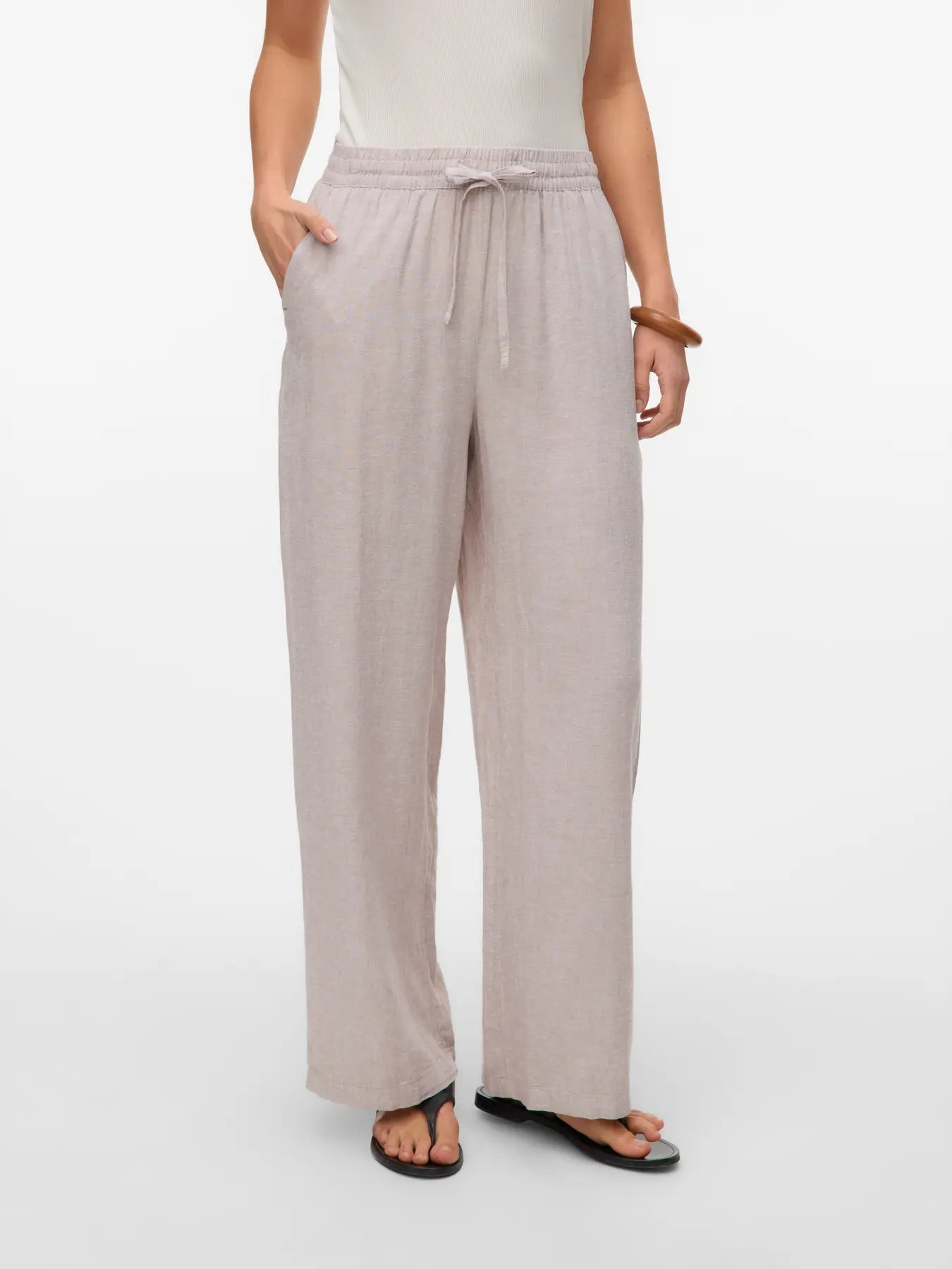 VERO MODA Wide leg Pantaloni in Lino - col. Beige