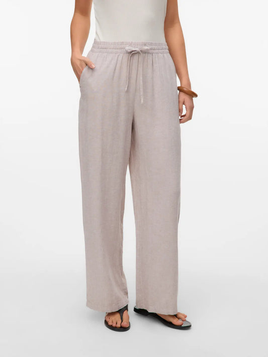 VERO MODA Wide leg Pantaloni in Lino - col. Beige