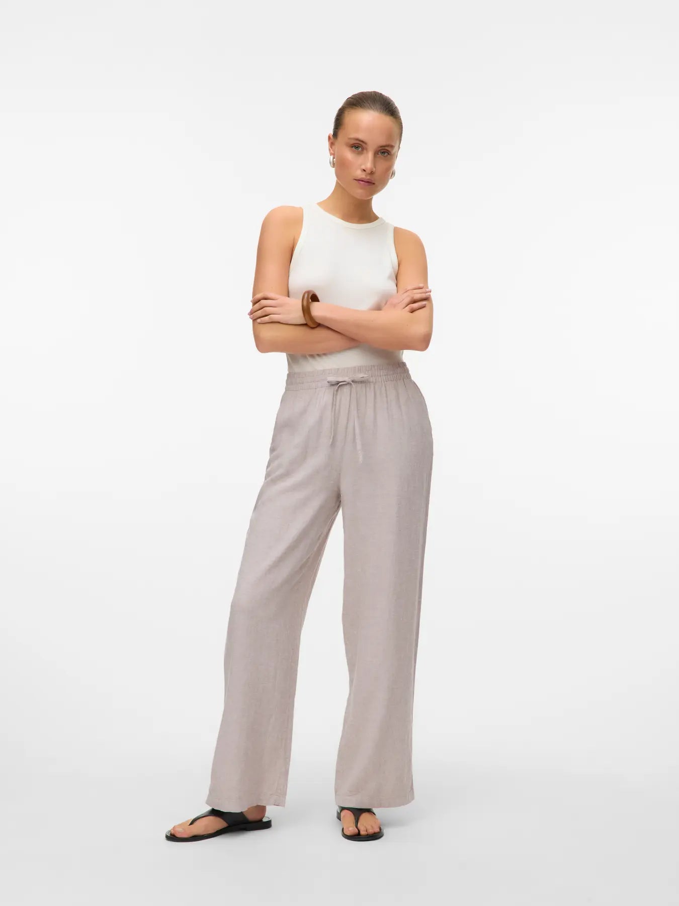 VERO MODA Wide leg Pantaloni in Lino - col. Beige