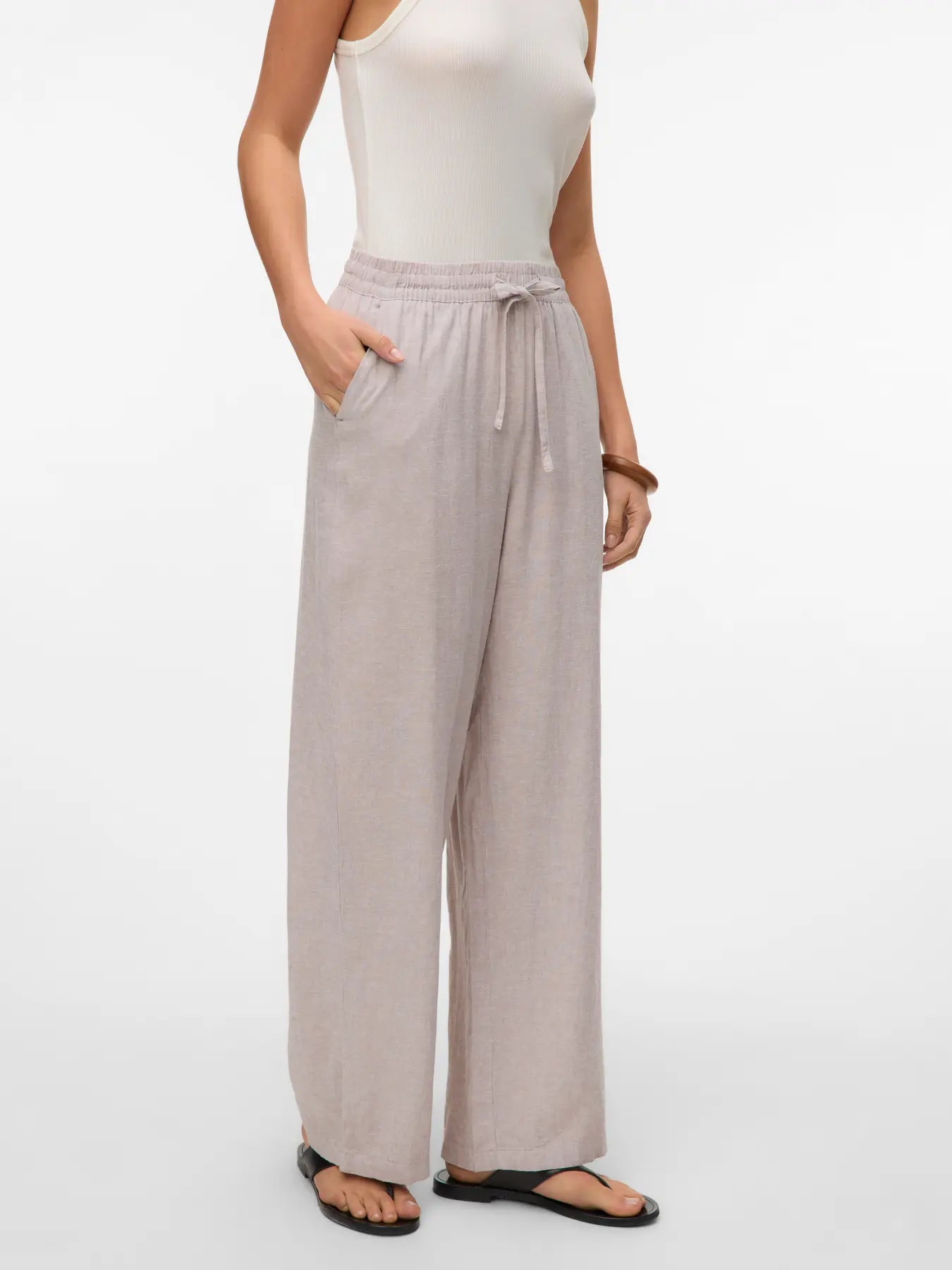 VERO MODA Wide leg Pantaloni in Lino - col. Beige