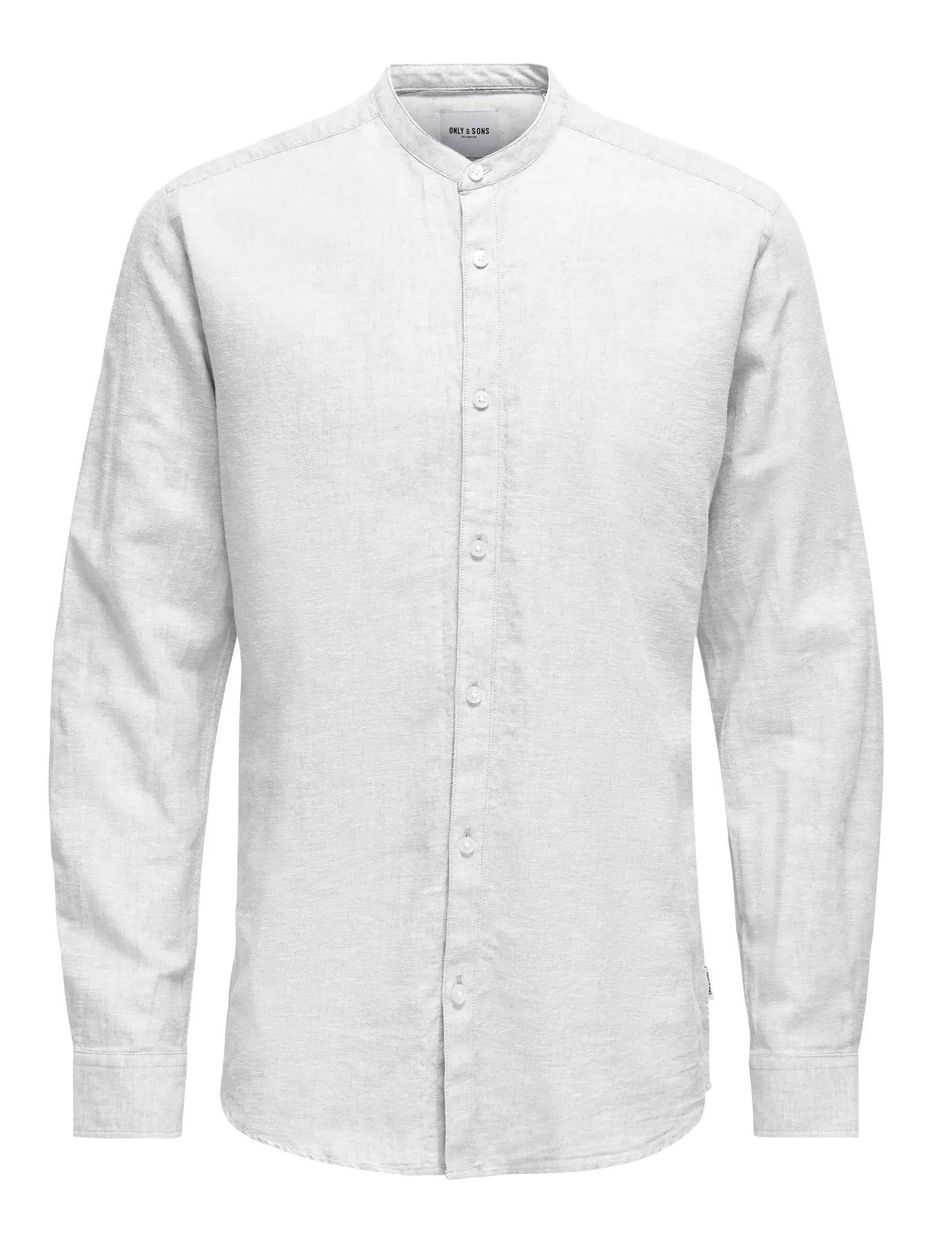 CAMICIA IN MISTO LINO CON COLLO COREANA - col. Bianco