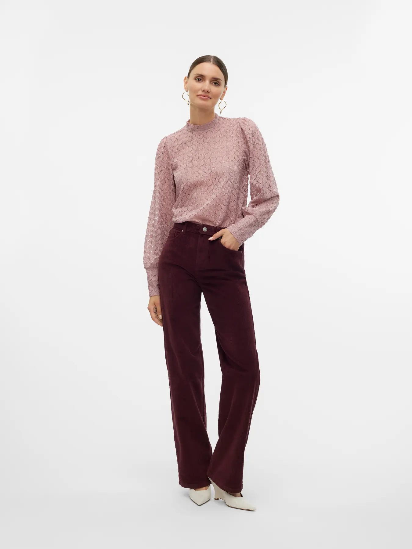 Vero Moda Pantalone in velluto TESSA - Col. bordeaux