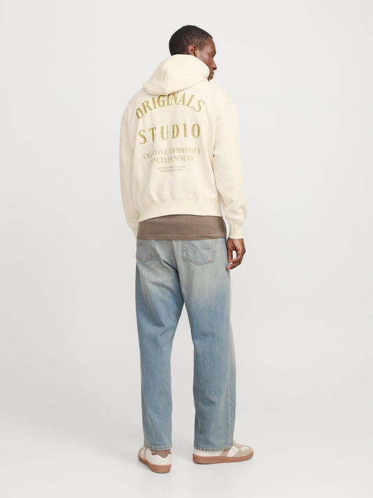 JACK & JONES FELPA CON CAPPUCCIO "ORIGINALS COMMUNITY" - Ecru