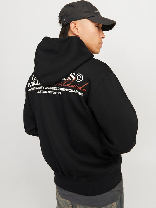 JACK & JONES FELPA CON CAPPUCCIO "ORIGINALS WORLDWIDE" - Nero