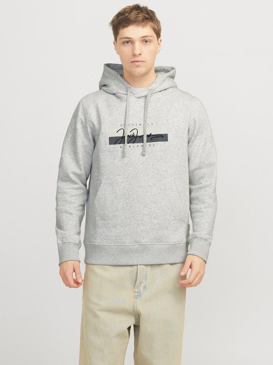 JACK & JONES FELPA CON CAPPUCCIO "BOX SCRIPT" - White Melange