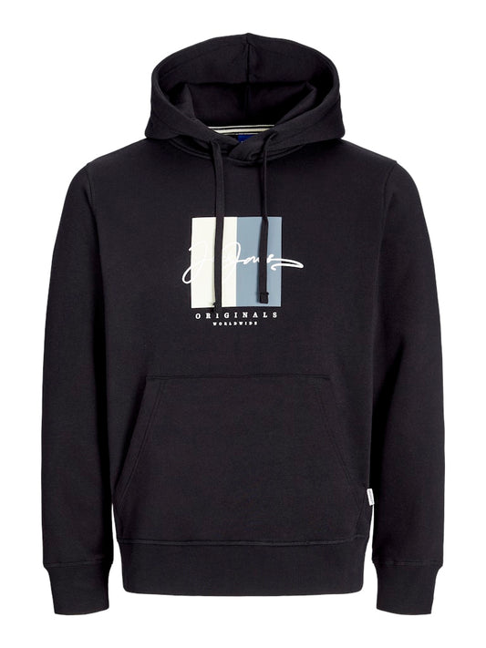 JACK & JONES FELPA CON CAPPUCCIO "BOX SCRIPT" - Nero