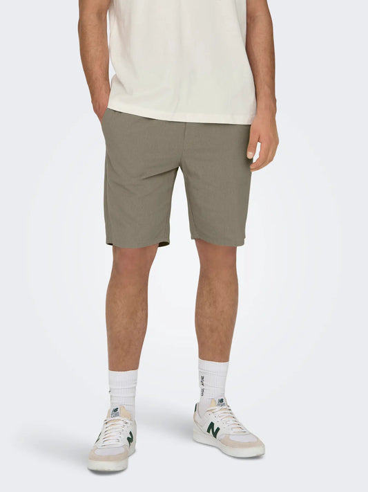 BERMUDA IN MISTO LINO - col. Beige scuro