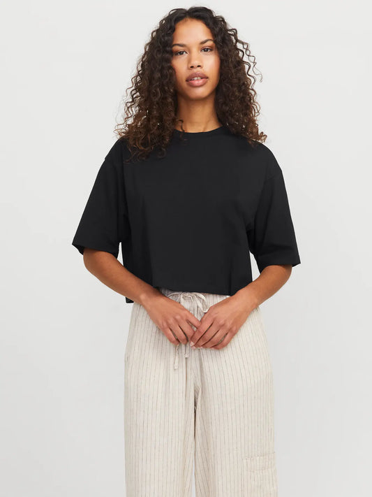 JXANDREA LOOSE SS CROPPED TEE JRS NOOS - Col. nero
