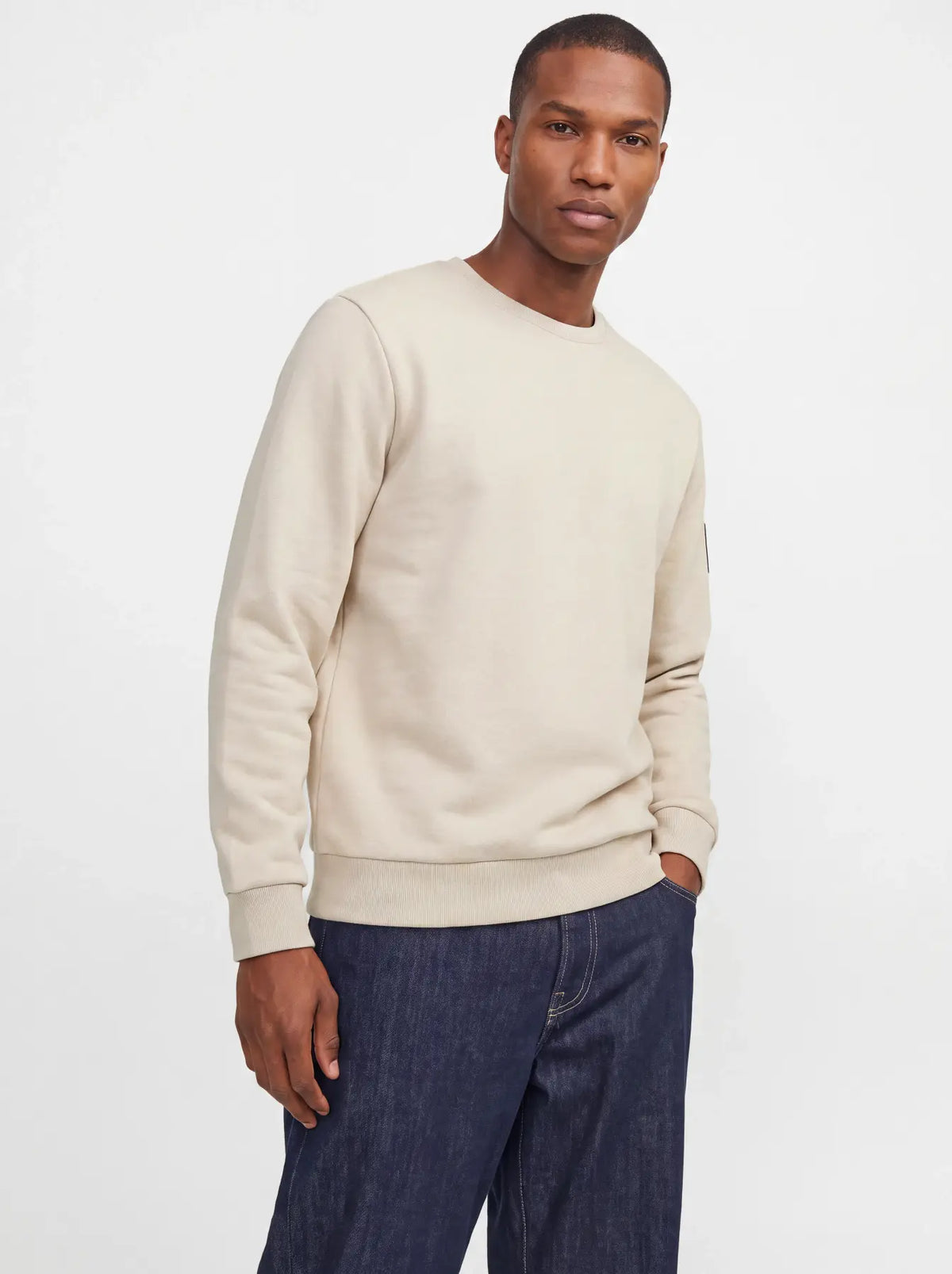 JACK & JONES FELPA SENZA CAPPUCCIO "JJCLEVELAND" - Beige