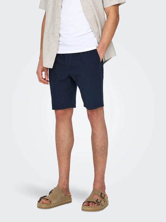 BERMUDA IN MISTO LINO - col. Blu