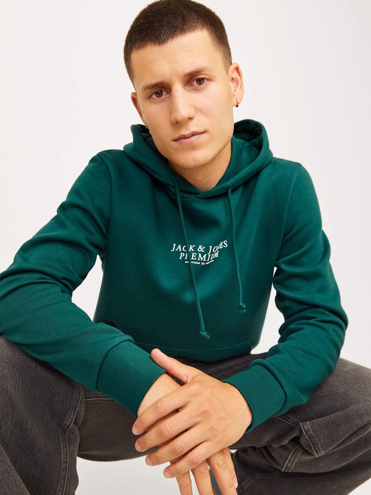 JACK & JONES FELPA CON CAPPUCCIO "PREMIUM" - Col. Verde petrolio