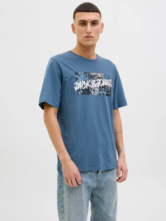 JACK & JONES T-SHIRT HAWAII - Col. Ocean view