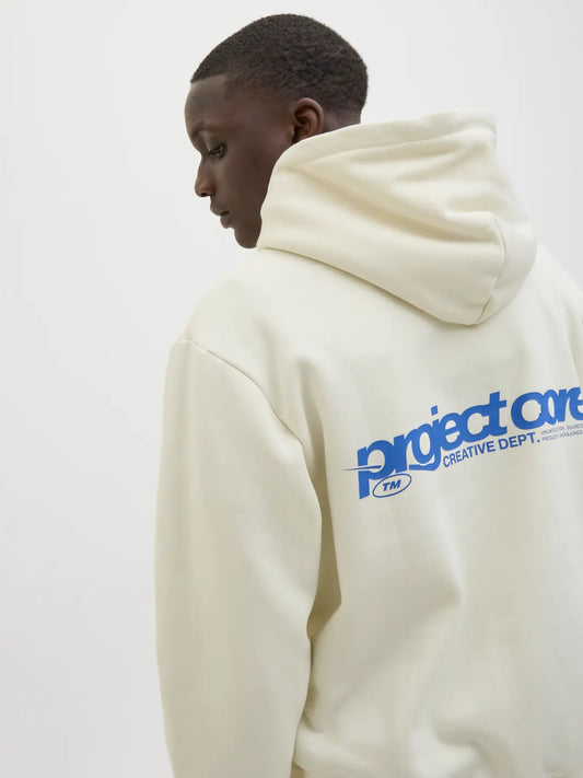 JACK & JONES FELPA CON CAPPUCCIO "PROJECT CORE" - Bianco panna