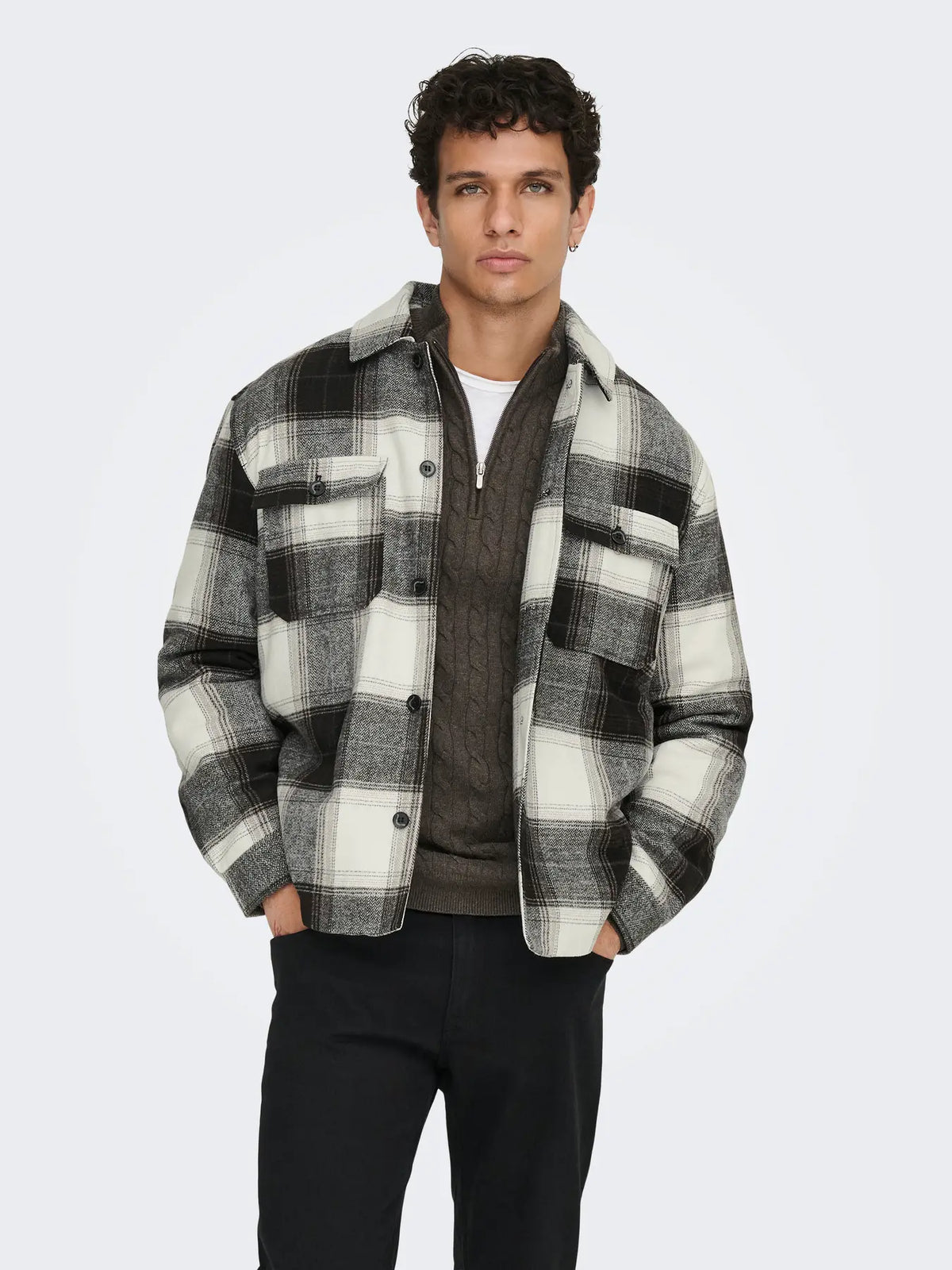 ONLY & SONS GIACCA A QUADRI "ONSZACK" - Nero/panna