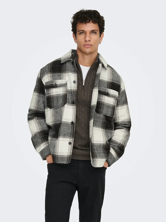 ONLY & SONS GIACCA A QUADRI "ONSZACK" - Nero/panna