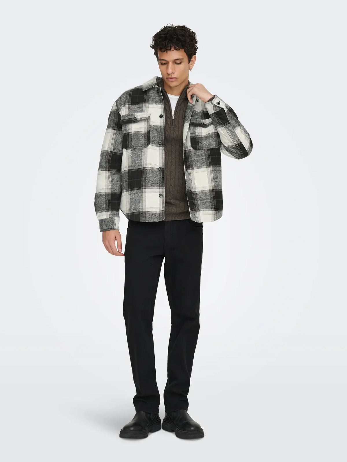 ONLY & SONS GIACCA A QUADRI "ONSZACK" - Nero/panna