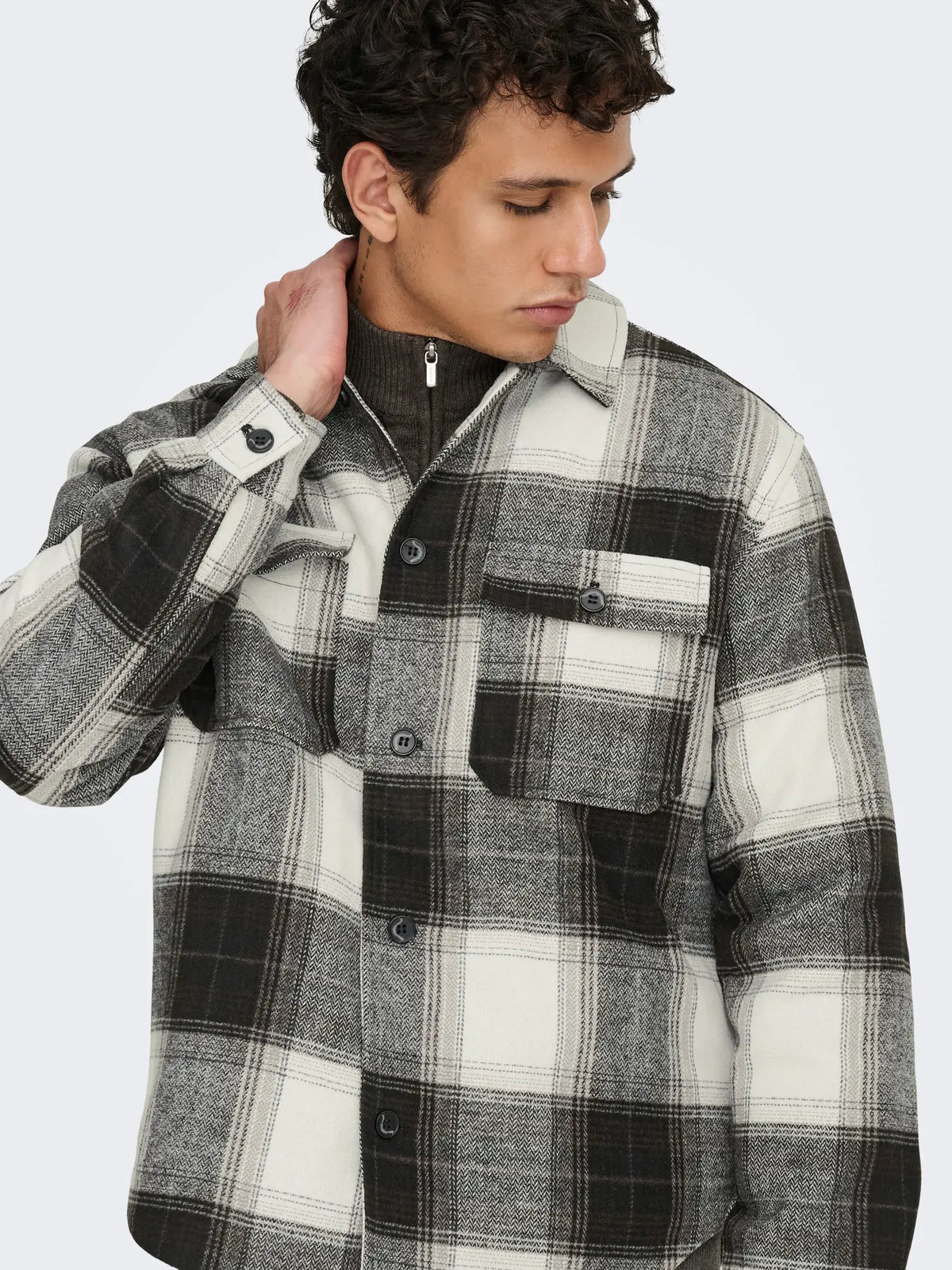 ONLY & SONS GIACCA A QUADRI "ONSZACK" - Nero/panna