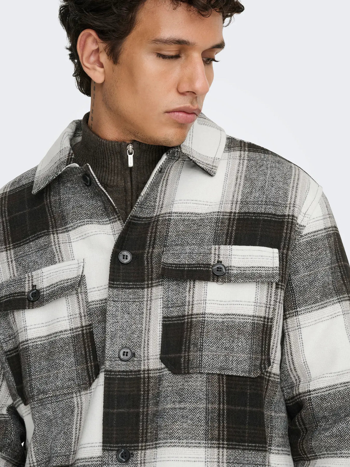 ONLY & SONS GIACCA A QUADRI "ONSZACK" - Nero/panna