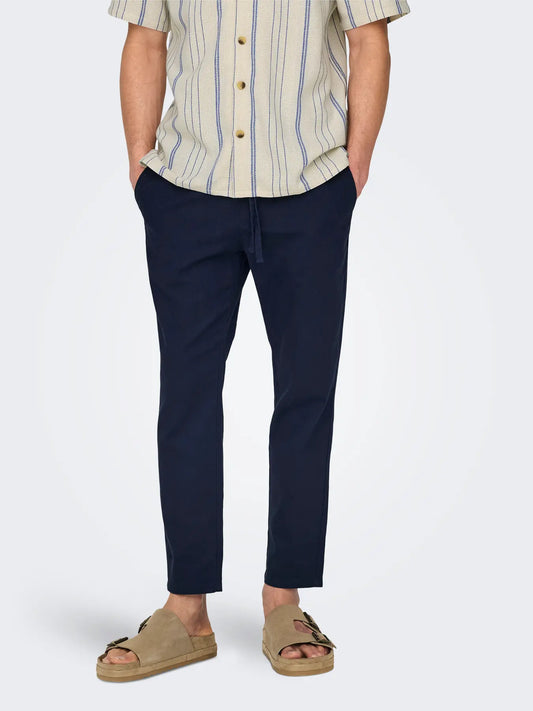 PANTALONE CROP IN MISTO LINO - col. Blu