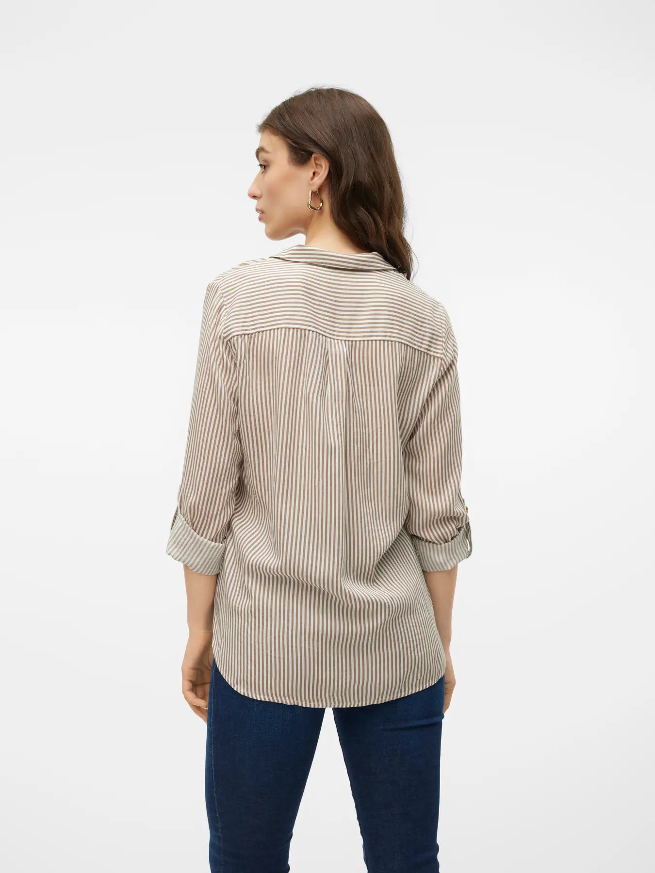 VERO MODA Camicia da donna a righe VMBUMPY - Marrone chiaro