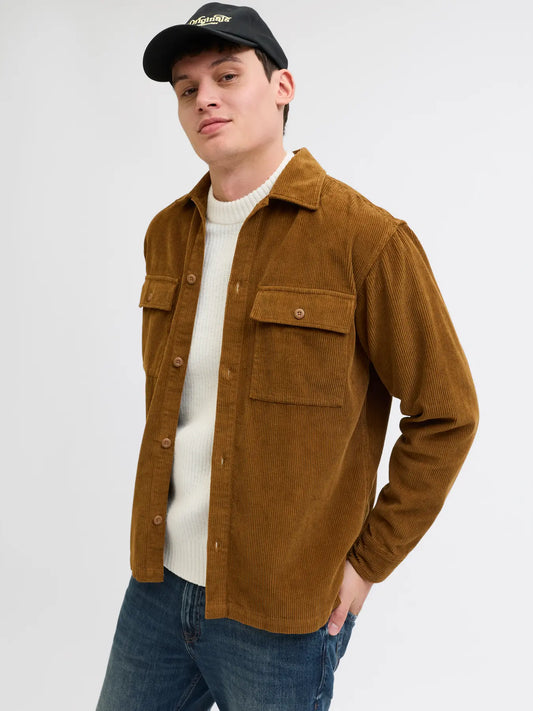 JACK & JONES GIACCA CAMICIA IN VELLUTO - Col. Marrone