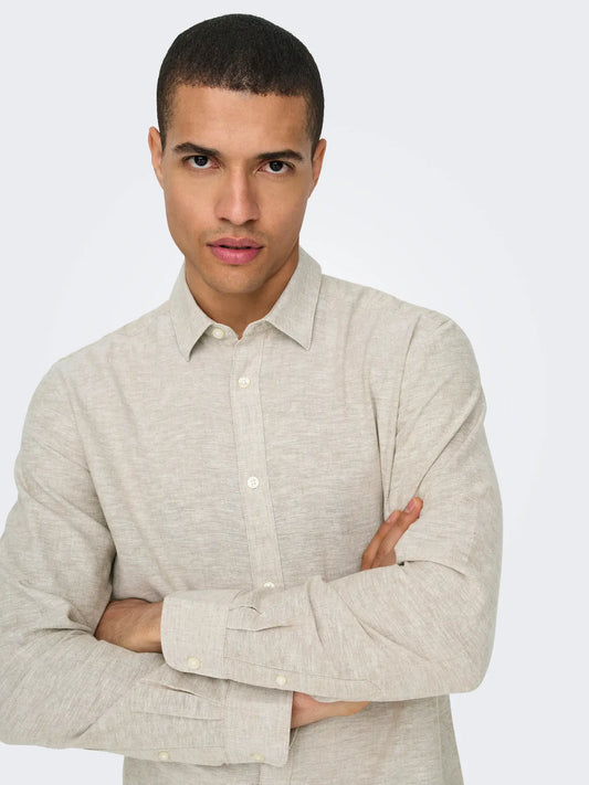CAMICIA IN MISTO LINO SLIM FIT - col. Beige