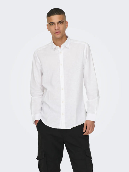 CAMICIA IN MISTO LINO SLIM FIT - col. Bianco