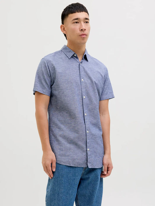 JACK & JONES CAMICIA MANICHE CORTE IN MISTO LINO - col. Denim