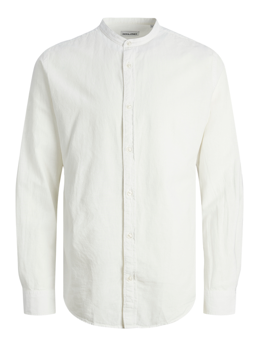 JACK & JONES CAMICIA IN MISTO LINO COLLO COREANA - Col. Bianco