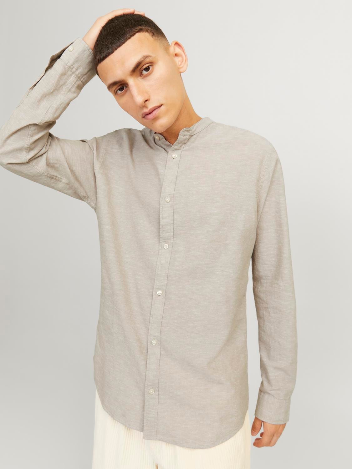 JACK & JONES CAMICIA IN MISTO LINO COLLO COREANA - Col. Beige