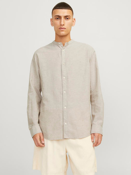 JACK & JONES CAMICIA IN MISTO LINO COLLO COREANA - Col. Beige