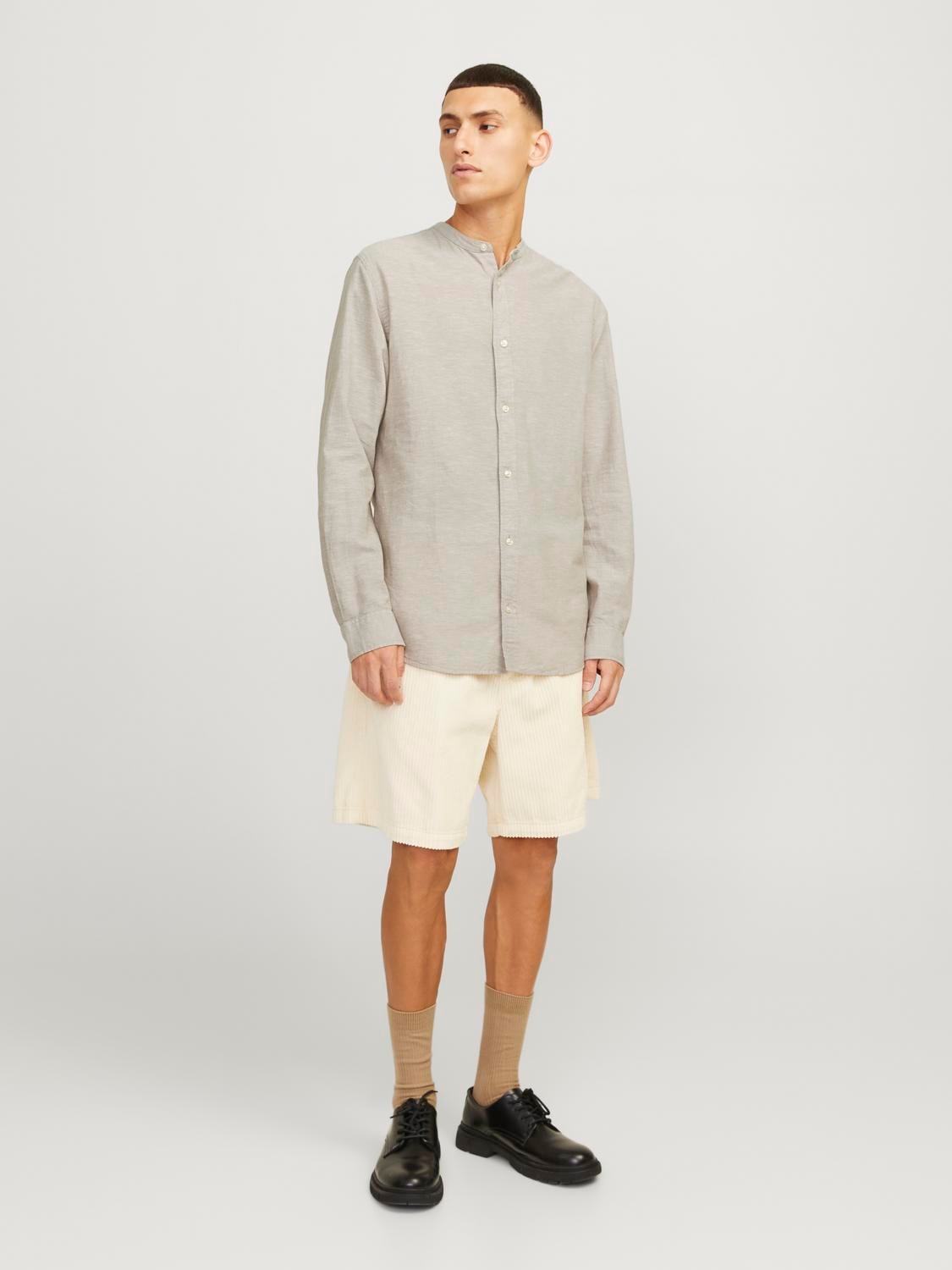 JACK & JONES CAMICIA IN MISTO LINO COLLO COREANA - Col. Beige