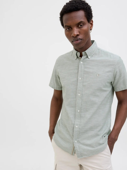 JACK & JONES PREMIUM CAMICIA IN MISTO LINO - col. Verde acqua