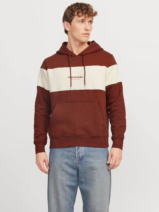 JACK & JONES FELPA CON CAPPUCCIO "ORIGINALS STUDIO" - Col. marrone/beige