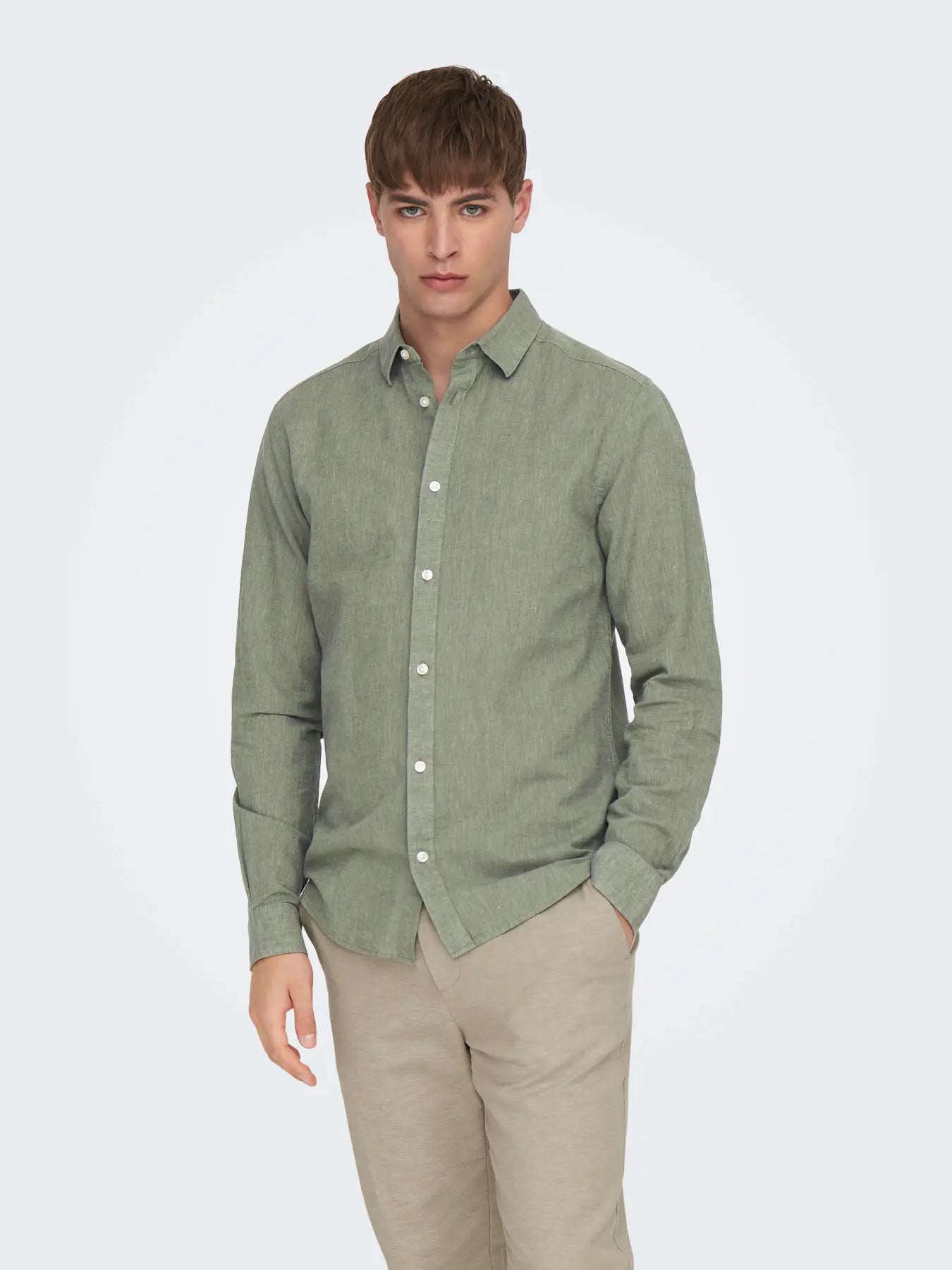 CAMICIA IN MISTO LINO SLIM FIT - col. Verde Acqua