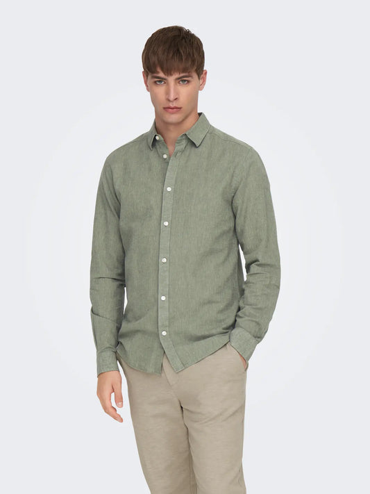 CAMICIA IN MISTO LINO SLIM FIT - col. Verde Acqua