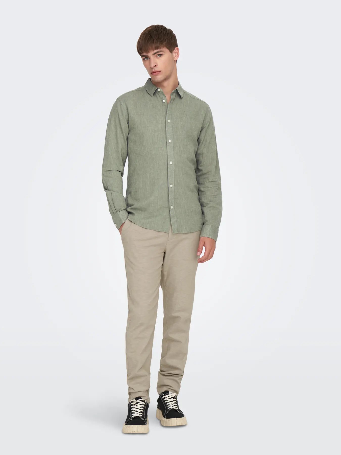 CAMICIA IN MISTO LINO SLIM FIT - col. Verde Acqua