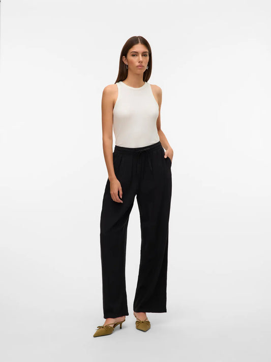 VERO MODA Wide leg Pantaloni in Lino - col. Nero