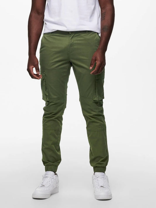 ONLY & SONS PANTALONI CARGO CON TASCHE LATERALI - Col. verde