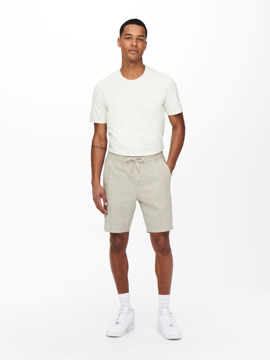 ONLY & SONS PANTALONCINI IN LINO COTONE - Silver Lining