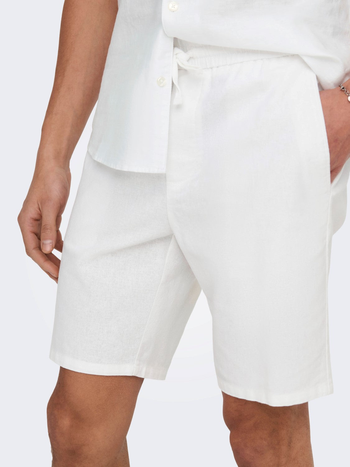 ONLY & SONS PANTALONCINI IN LINO COTONE - White