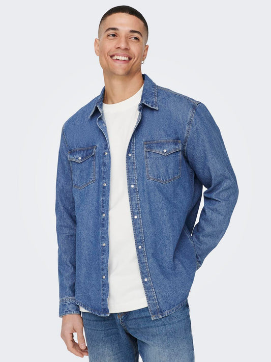 ONLY & SONS CAMICIA DENIM IN JEANS  - Col. Blue Denim
