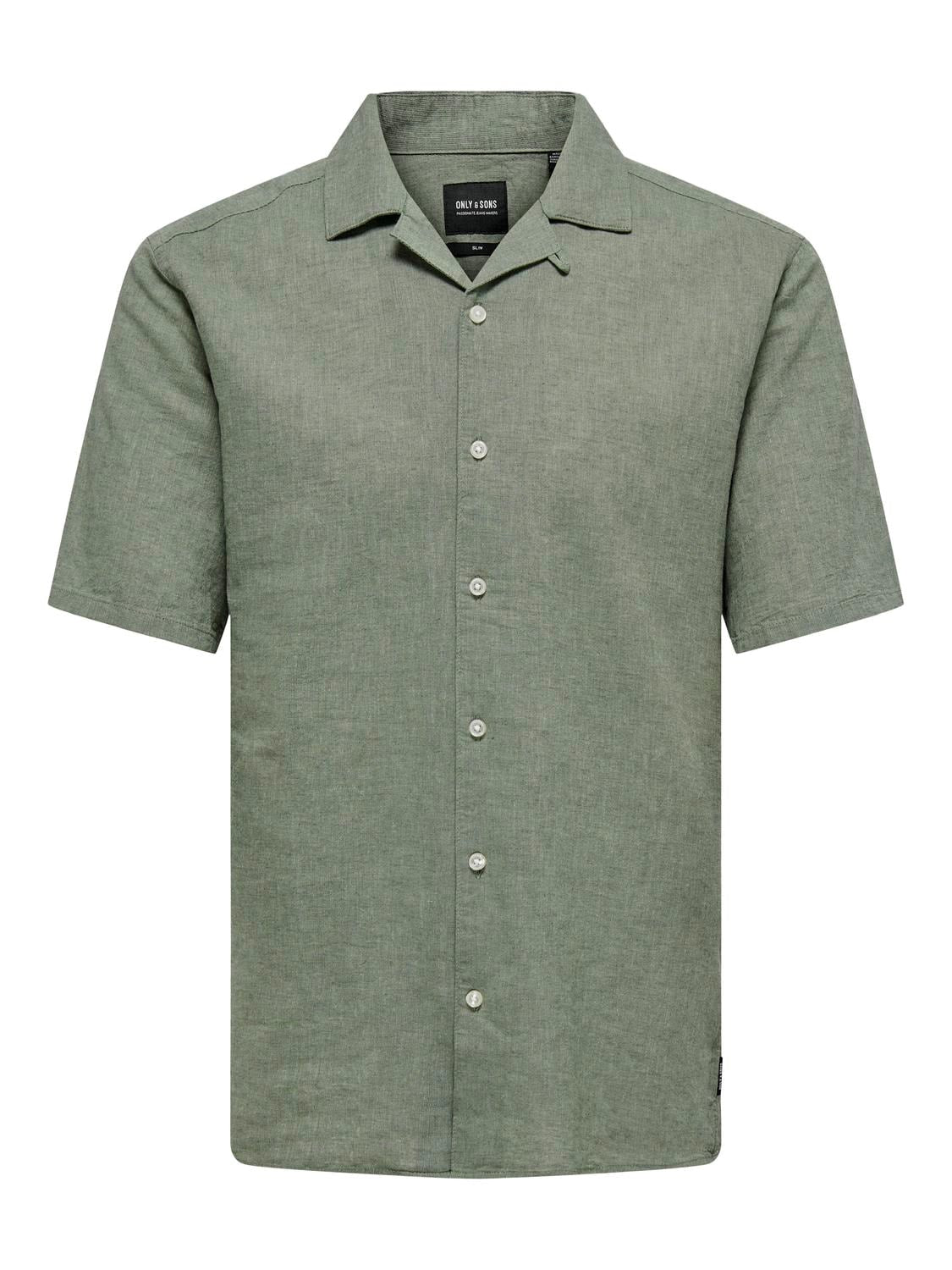 CAMICIA IN MISTO LINO MANICHE CORTE - col. Swamp