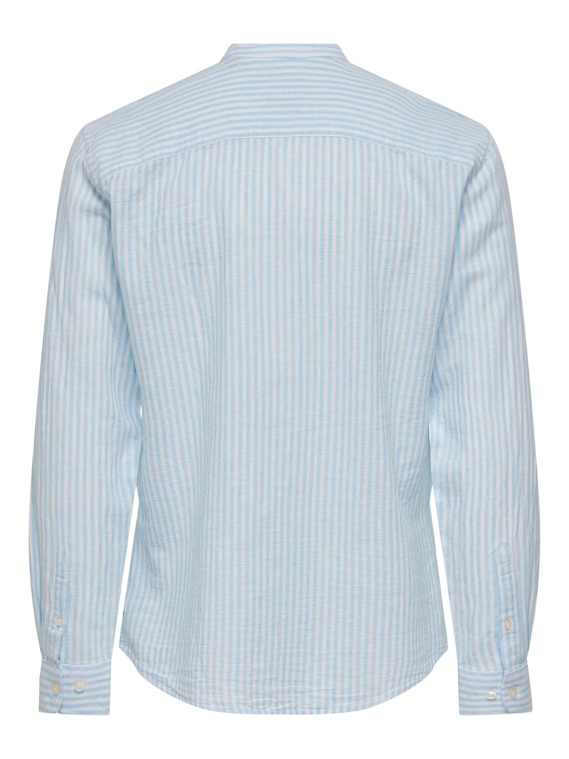 CAMICIA IN MISTO LINO CON COLLO COREANA - col. Azzurro/bianco