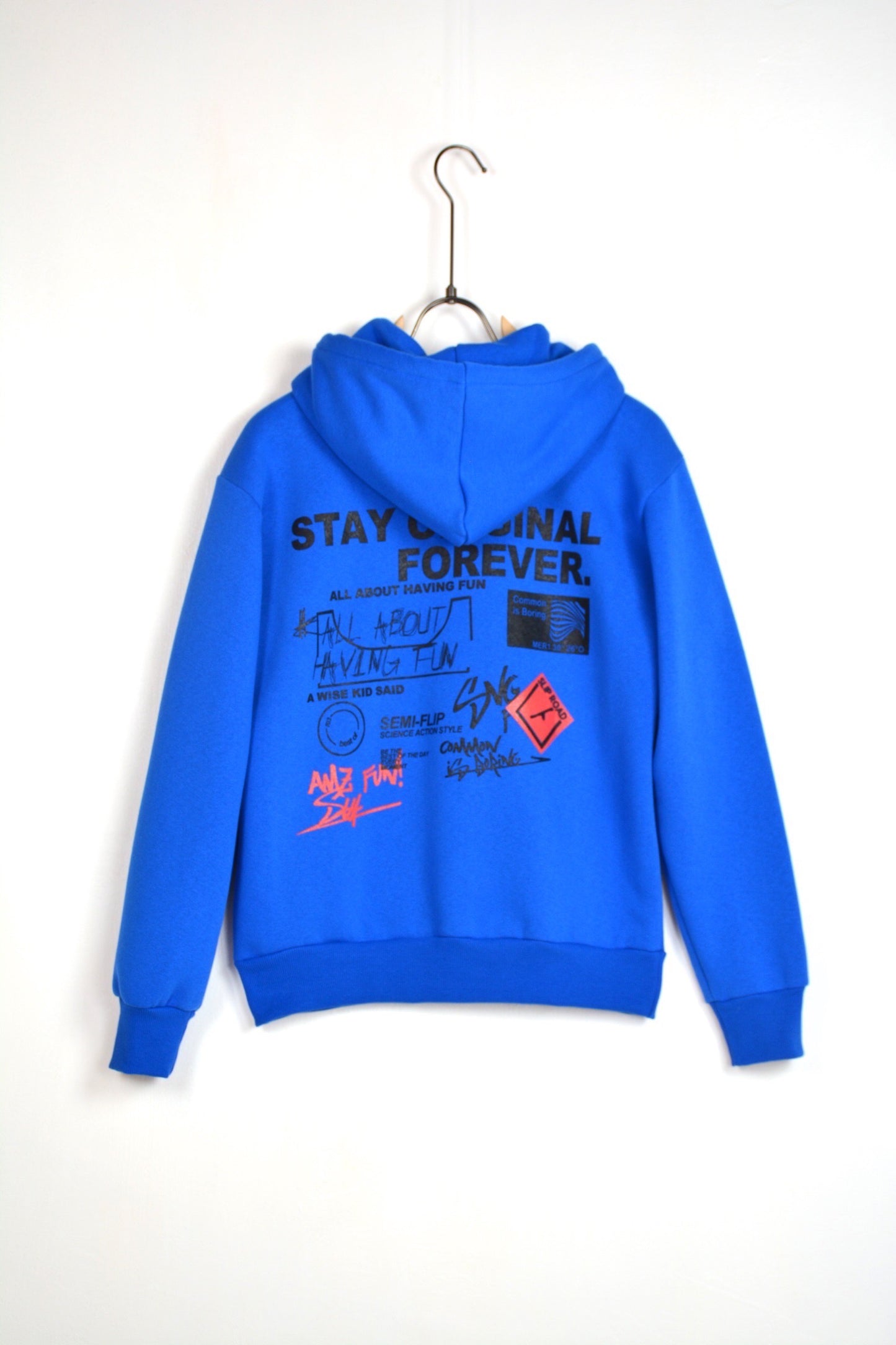 FELPA CON CAPPUCCIO "STAY ORIGINAL FOREVER" - Blu royal