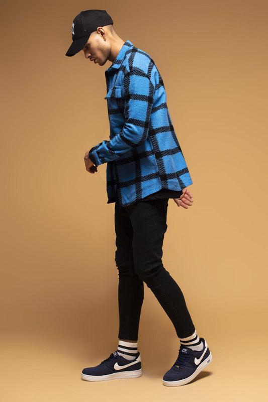 CAMICIA A QUADRI NERO E AZZURRO