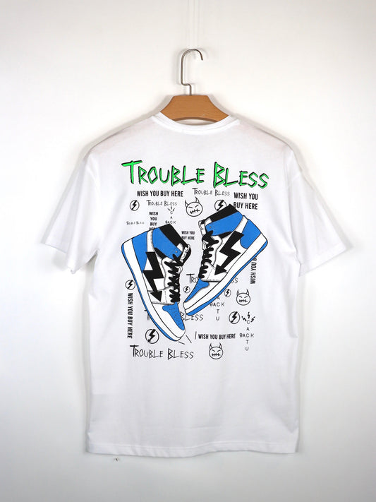 T-SHIRT "TROUBLE BLESS" - Col. bianco